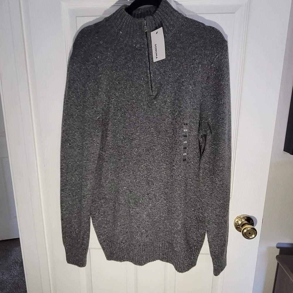 Sonoma Quarter Zip Sweater Mens M Tall Grey Donegal Fleck Cotton Blend Pullover